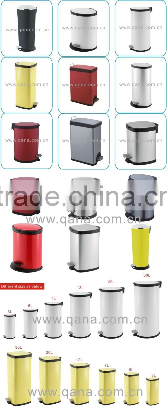 Shenzhen Qana Brand Kitchen Tools Trash Bin , Red Plastic Trash Bin