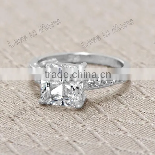 Silver Promise Ring - Clear Princess Cut big CZ stone with colorful diamond