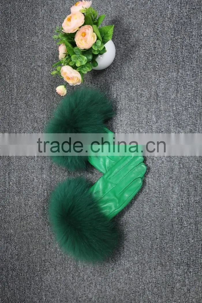 100% Genuine Fur Leather Gloves / Ladies Leather Gloves/Real fox fur leather gloves