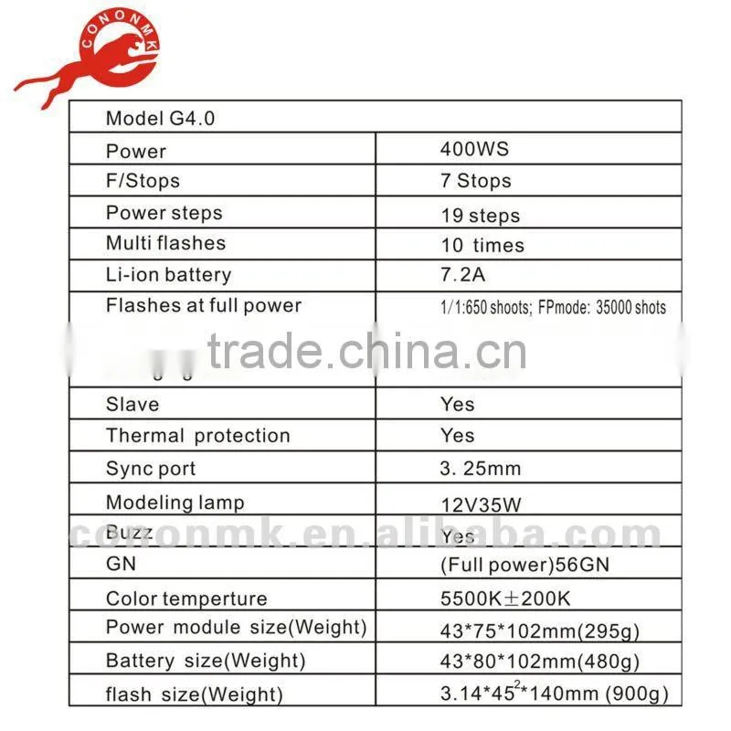 2015 formal new Cononmk G4.0 outdoor led flash light for commodity shooting
