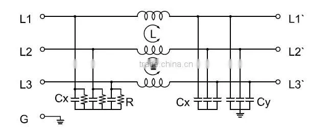 AC three phase three line low pass power EMI line filter