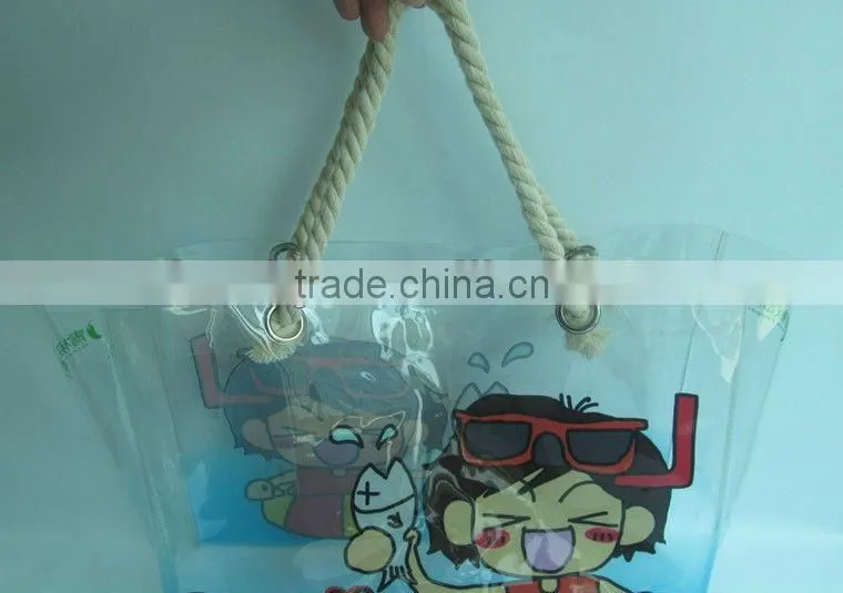 Plastic pvc beach bag with hand length handle