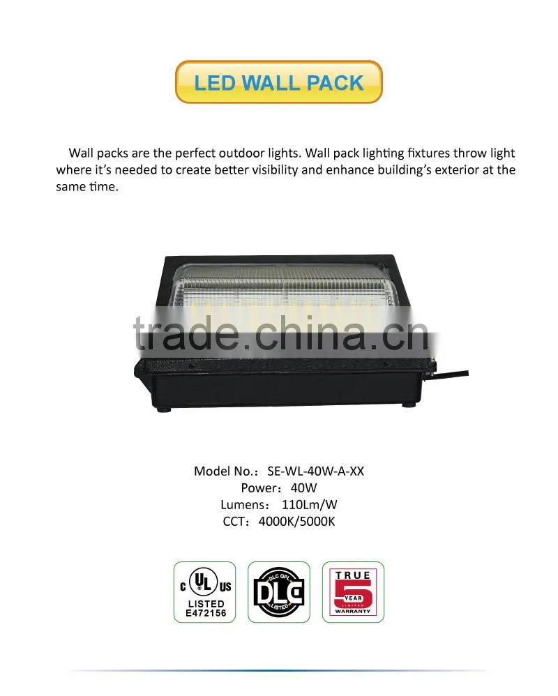 UL DLC 40W LED Wall Pack Light