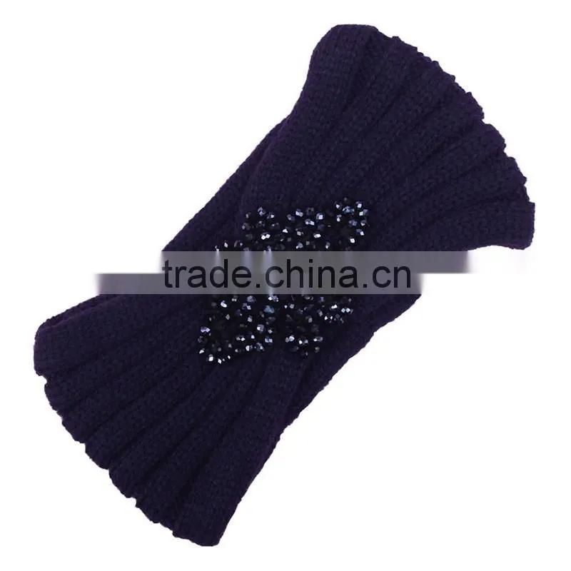 New style Women Winter Crochet Headbands-rhinestone flower crochet headband