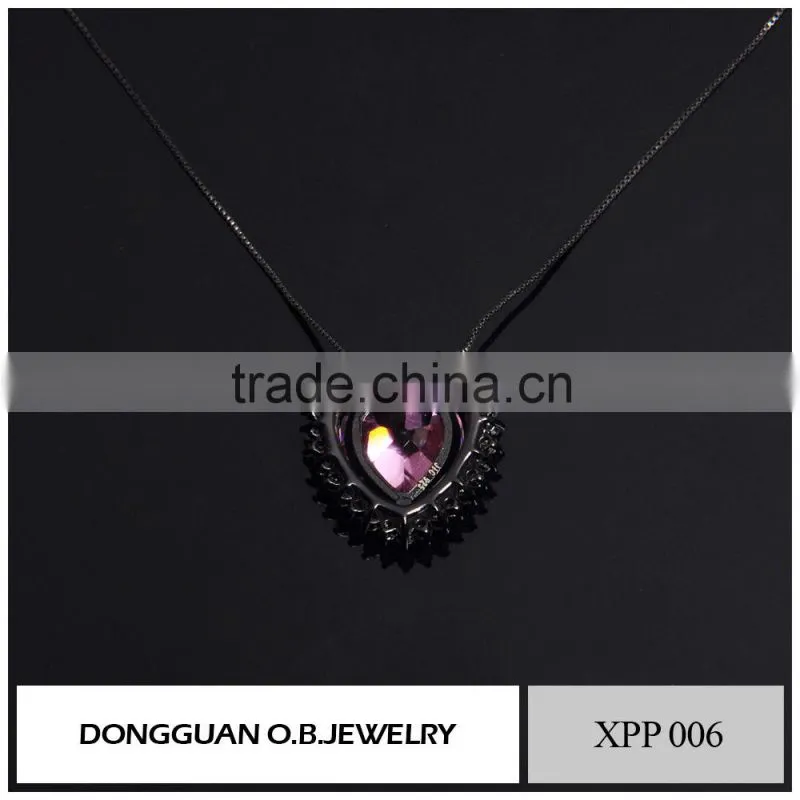 Pink stone jewelry heart shape necklace jewelry, nice designs brass material necklace
