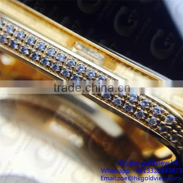 Newest hot selling, crystal steel metal case housing for apple watch 24k gold plated