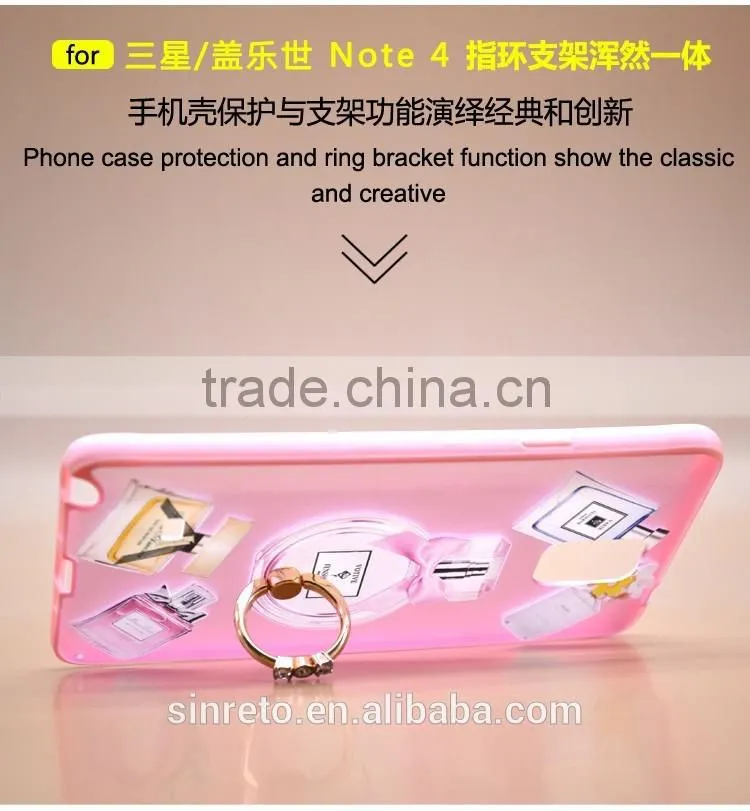 Phone Case For Samsung Note4 Slim Prefume TPU+PC With metal Ring