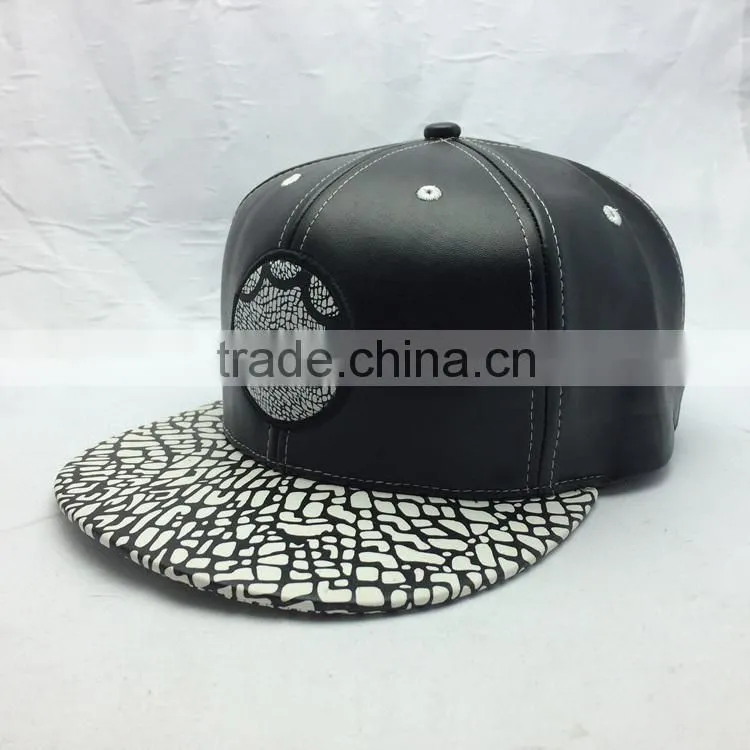 custom design your own logo 6 panel leather snapback caps