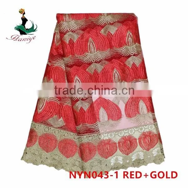 Haniye 2016 wholesale women dress lace fabric/wholesale beaded lace fabric/white tulle lace fabric/NYN43