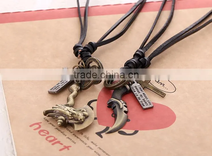 N0017 wholesale leather necklace fashionable design mens leather necklace
