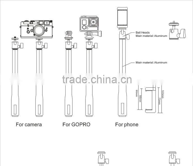 stainless steel with rubber grip tongsis mobile phone monopod