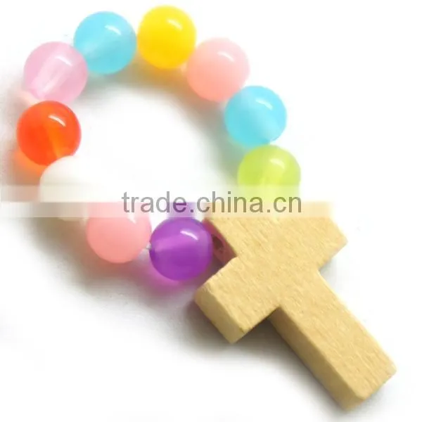 high quality catholic wooden cross ring, religious glass rosary ring