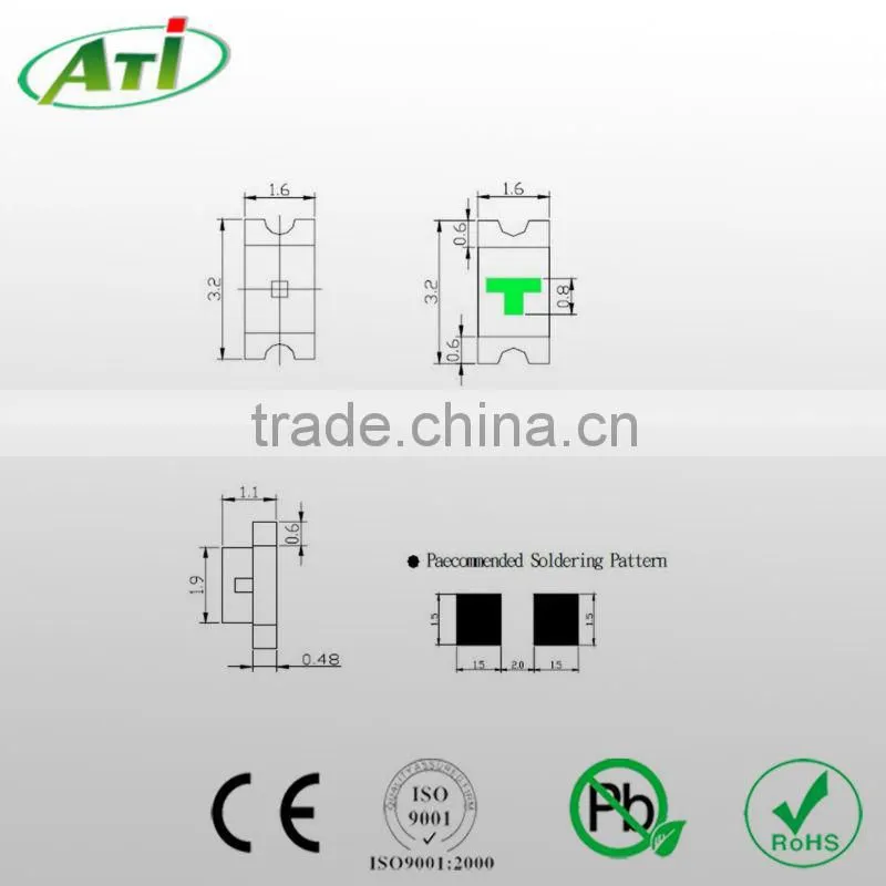 1206 green color led chip, 1206 led chips, 1206 SMD led