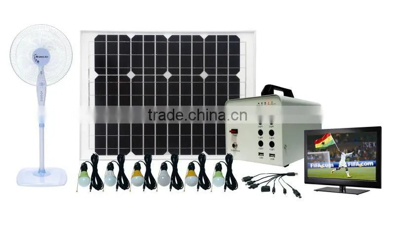 40w solar home lighting system with led bulb to run Fan/TV solar lighting kit for prefab house