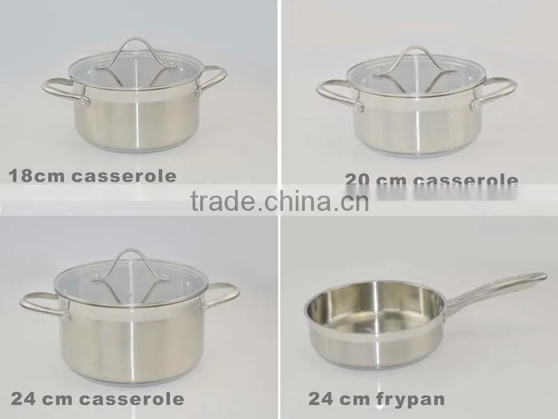 Popular modern kitchen cabinet item Tri-ply cookware set with cast stainless steel handle