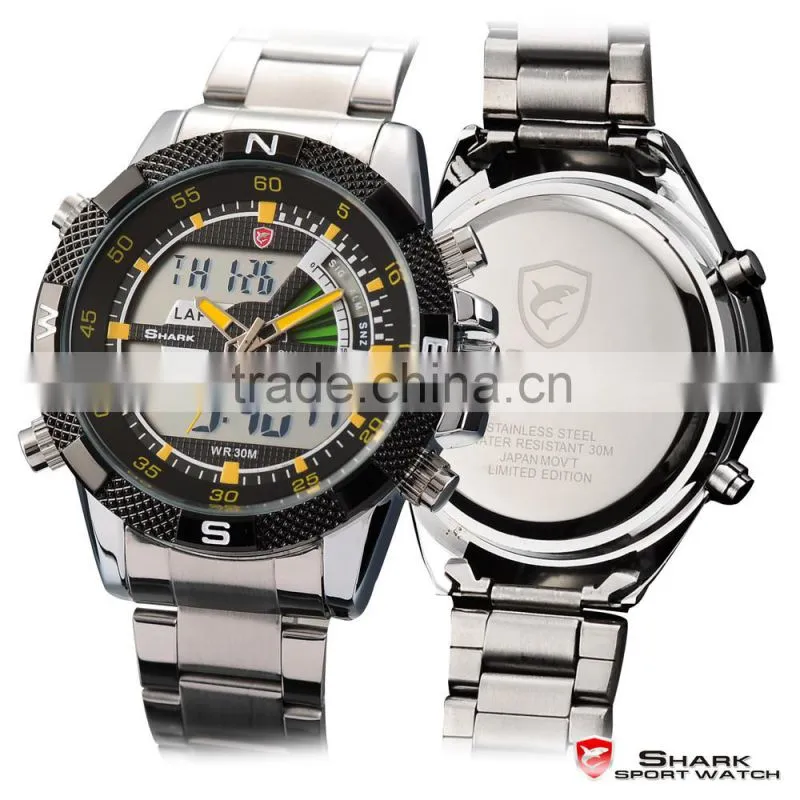 Shark Mens LED Day Date Display Steel Band Army Sports Watch
