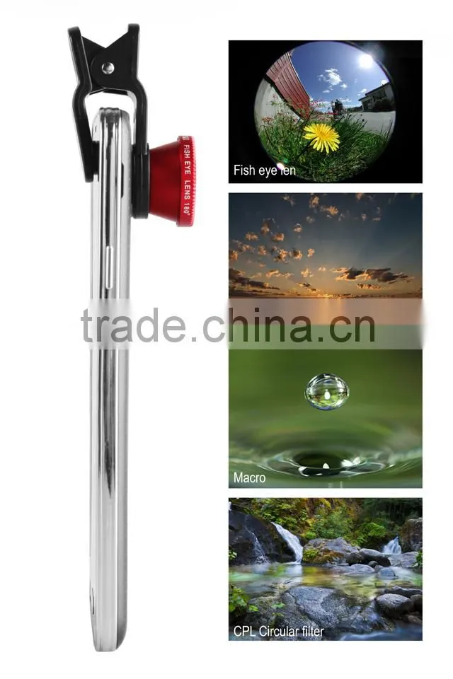 Detachable Clip-on Macro Lens+Fish-eye +0.65X Wide Angle+ Circular Polarizer Filter For Smartphones Tablet PCs