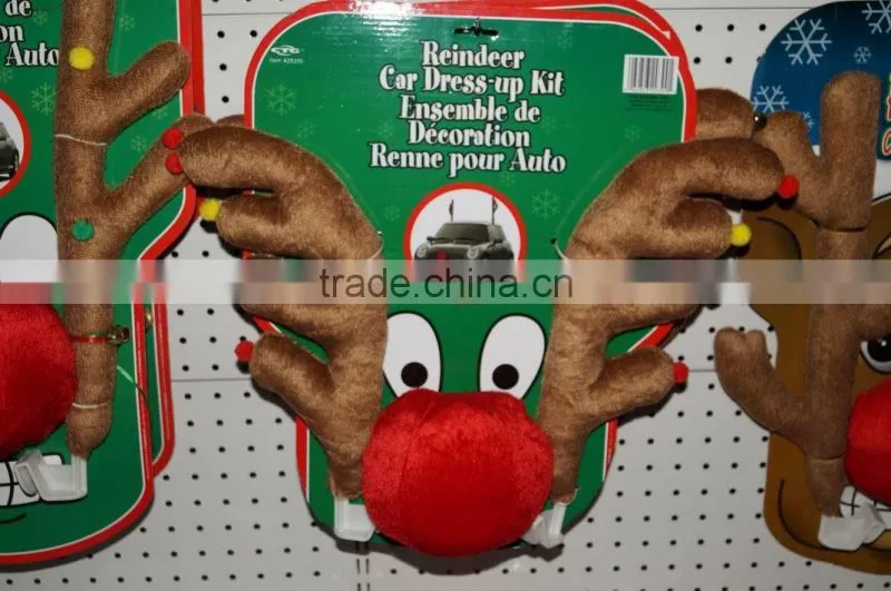 Plush Rudolf The Reindeer Antlers and Red Nose Car Set