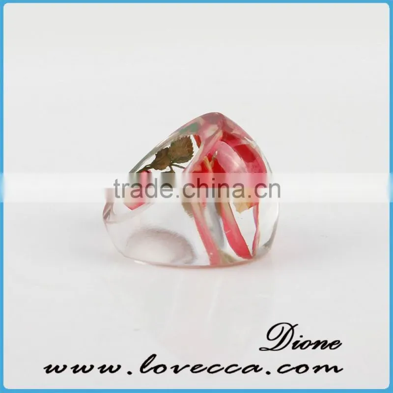 Rose flower resin ring newest deisgn clear resin real flower ring jewelry