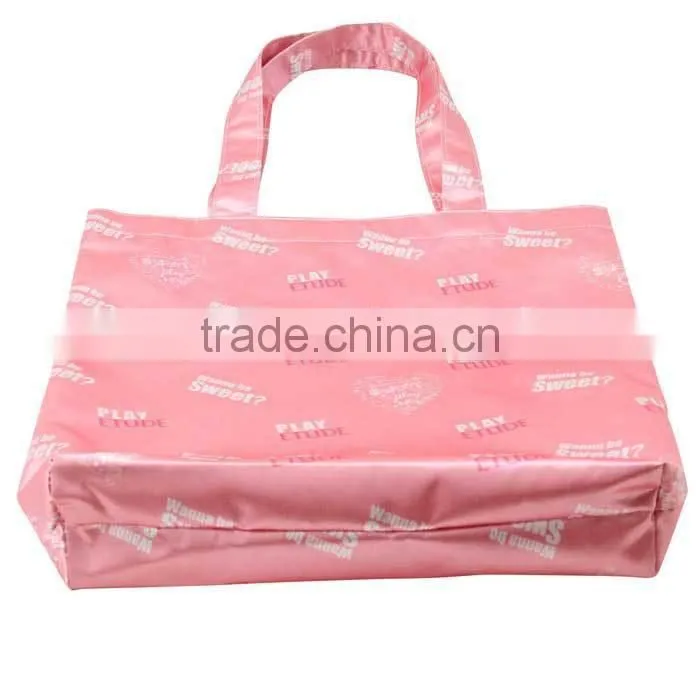 Full Dye Sublimation Printing 300D Polyester Long Handle Shopping Tote Bag With Bottom