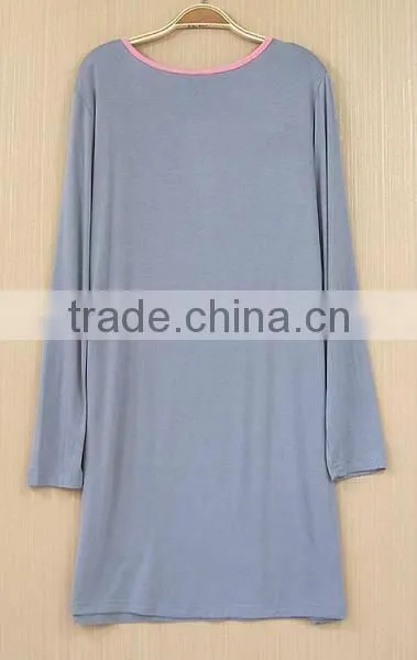 wholesale cheap custom 100% cotton long sleeve printing sleepwear nightskirt