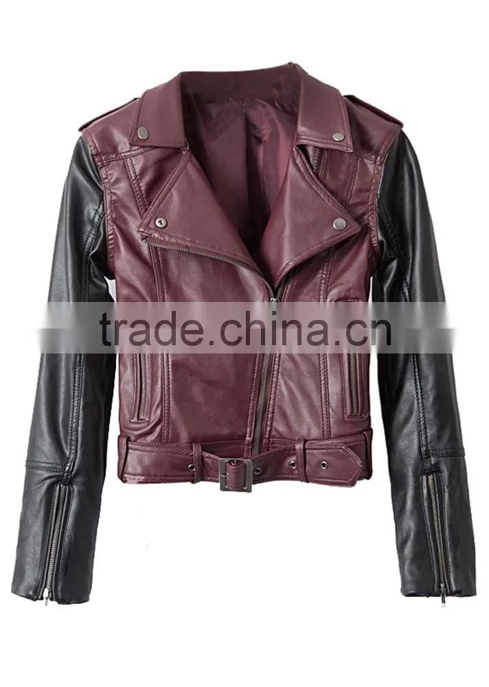 Womens Cuff Lapel Punk Zip Slim Fit Faux PU Leather Motorcycle Sexy cool Short Jacket