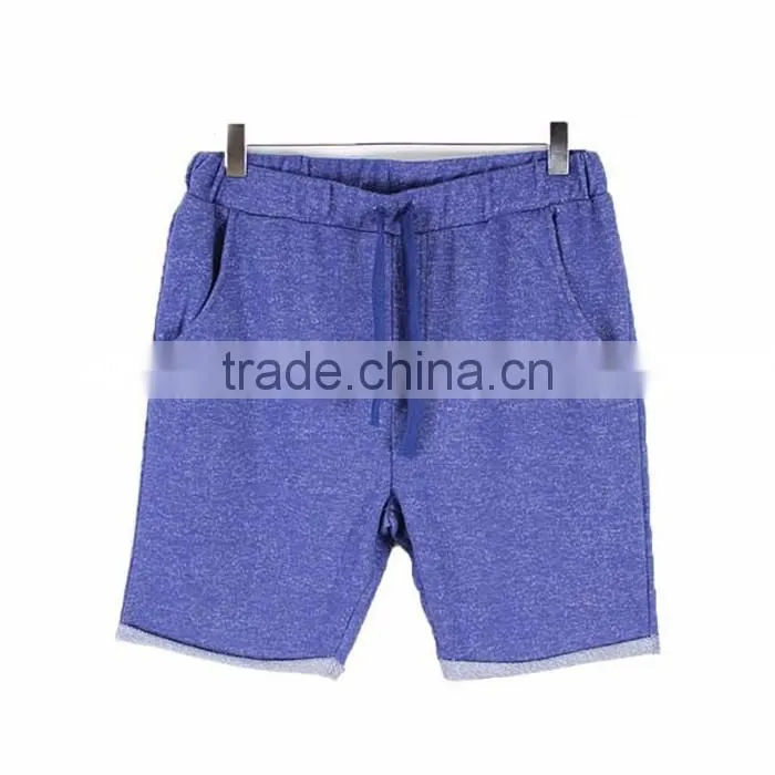 Blue Mens French Terry Cotton Rolled Cuff Shorts