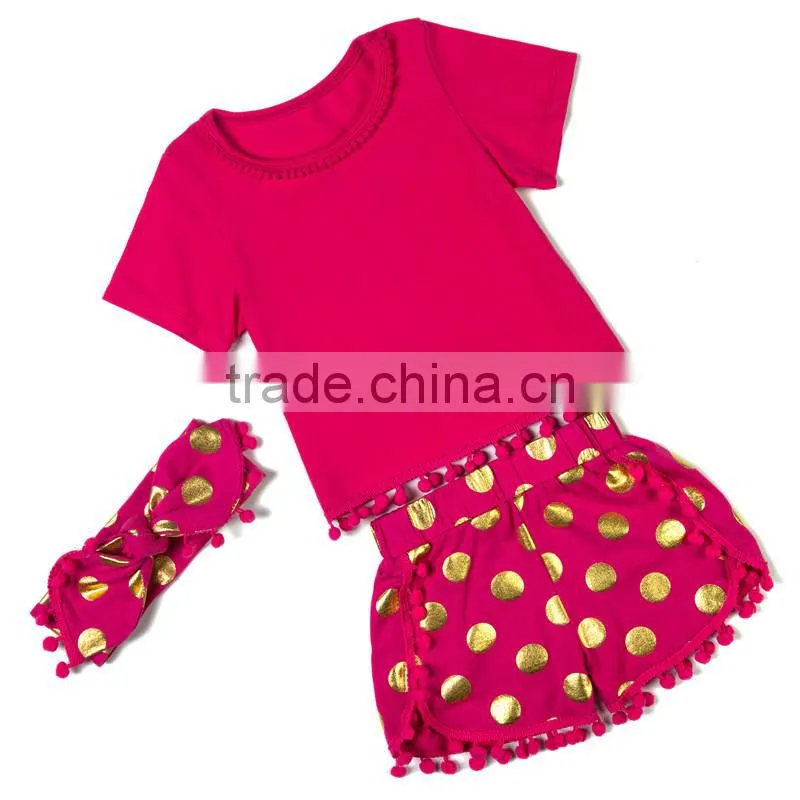 2017 Popular Baby Girl Apparel Gorgeous Baby Outfits Girls Blank T Shirt Pom Pom Shorts For Summer Beach