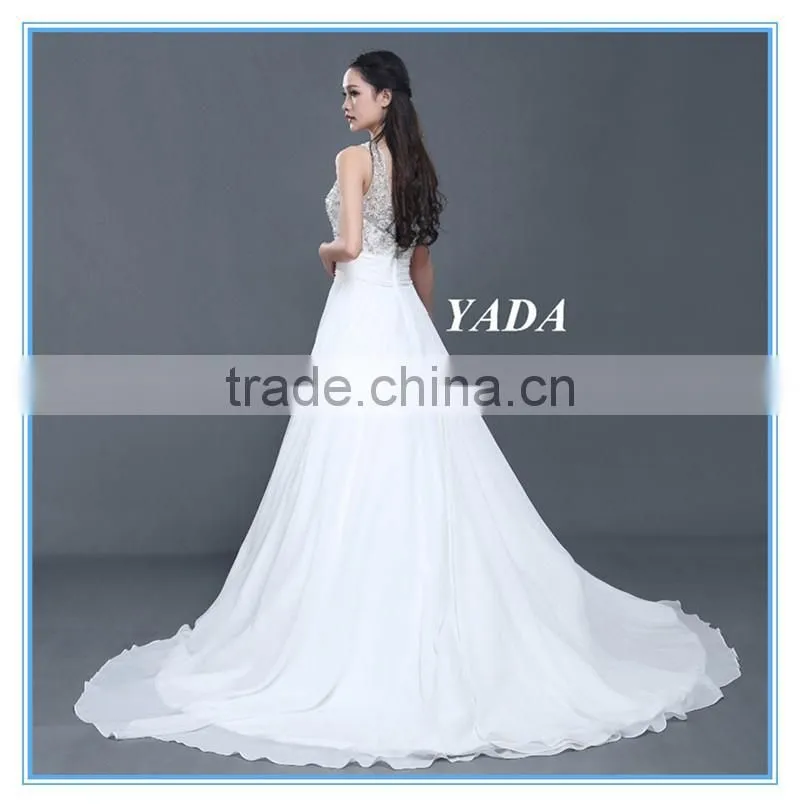 Holy Chiffon V Neck Hand Beaded Long Train A Line Bridal Wedding Dress For Wedding