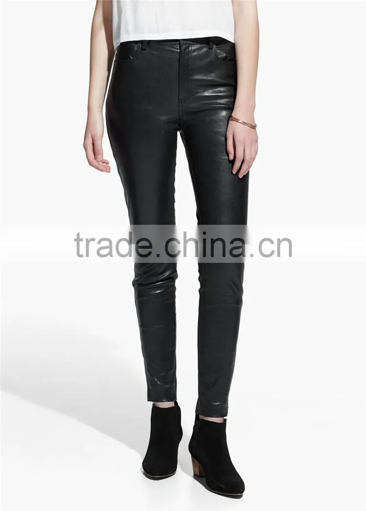 Ladies black faux leather leggings slim fit high-waist leather trousers