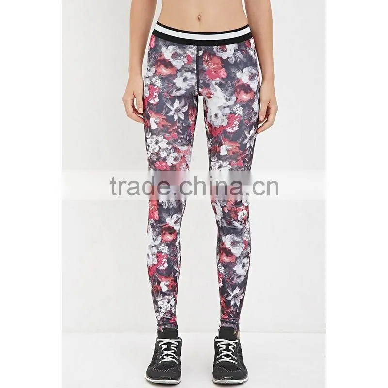ladies sublimation print long gym wear sports yoga leggings/guangzhou trousers apparel