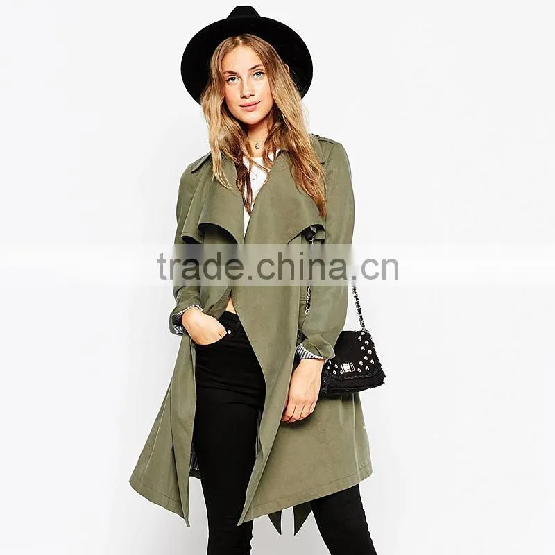 Autumn fashion leisure, big lapel, no buckle lace, slim, long windbreaker, coat, women's students