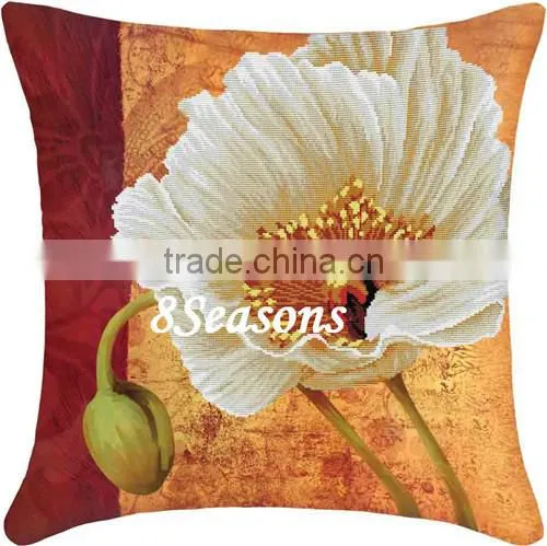 OEM Available Multicolor Flower Pattern Square Throw Pillow Cotton Embroidery Cross Stitch Needlework