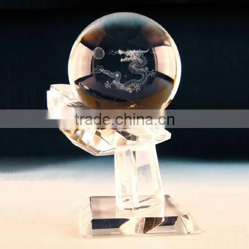 3D laser engraving crystal ball with two butterfly and flower
