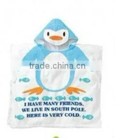 100% cotton breathable penguin design baby bath robe/kids bath robes