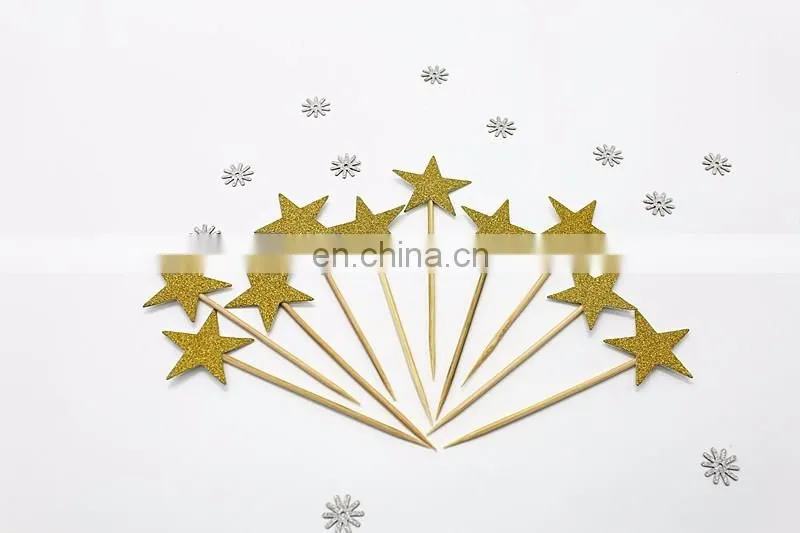 Gold Glitter Stars Cupcake Topper Birthday Party Cake Decorations