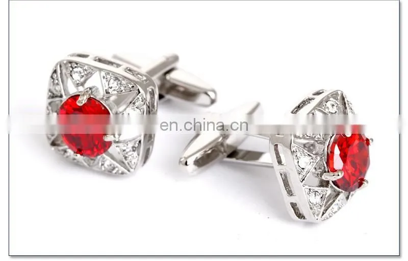 Luxurious Red Diamond Stone Unisex Shirt Jewelry Cufflinks Brand