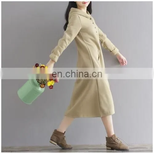 2017 Famous Brand Fashion Winter Women's Casual Hooded Mid-Long Sweatshirt Dress Long Sleeve Pullover
