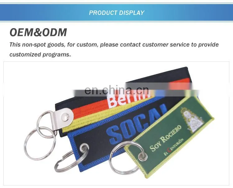 Customized big embroidery decorated giveaway key chains, bulk cheap cloth polyester keychains with logo for sale