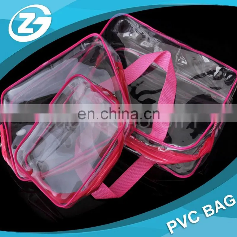 3 Different Size Cosmetic Makeup Travel Wash Bag Holder Organizer Pouch Clear Vinyl PVC Toiletry Bag Set with Zipper, Handle