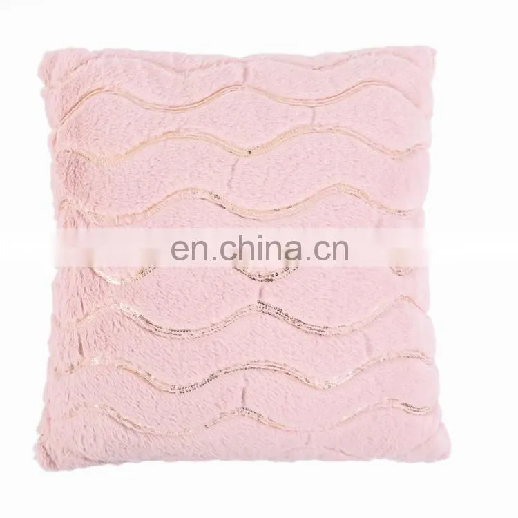 Luxury Warm pink Sequin faux rabbit fur cushion with shepa