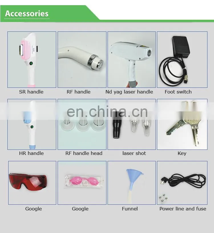 4 pcs 360 hair removal + Magneto optic +ND YAG laser +RF 4 in 1 machine for wrinkle removal tattoo removal