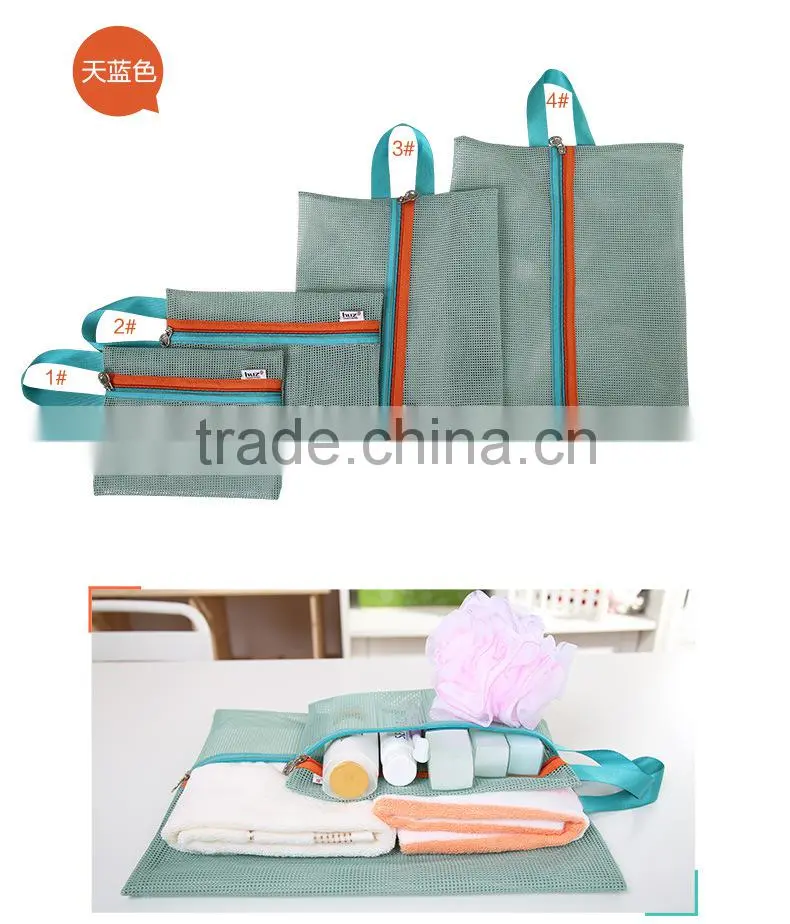 Good Bag 4 Pcs/set Portable Handle Mesh Travel Pouch Tote Bag Packable Zipper Toiletry Tote Underwear Organizer Storage Bag