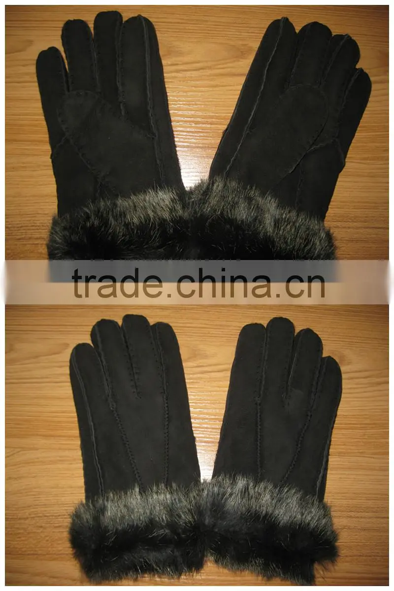 Ladies long black leather gloves sheepskin gloves