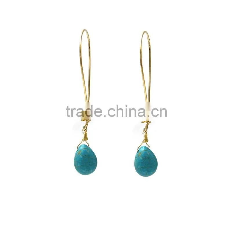 Latest Copper Alloy Gold Plated Jewelry Single Turquoise Girls Earrings