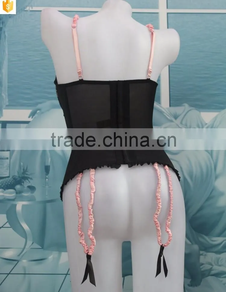Wholesale women Shapewear, black lace pink bow sexy corset