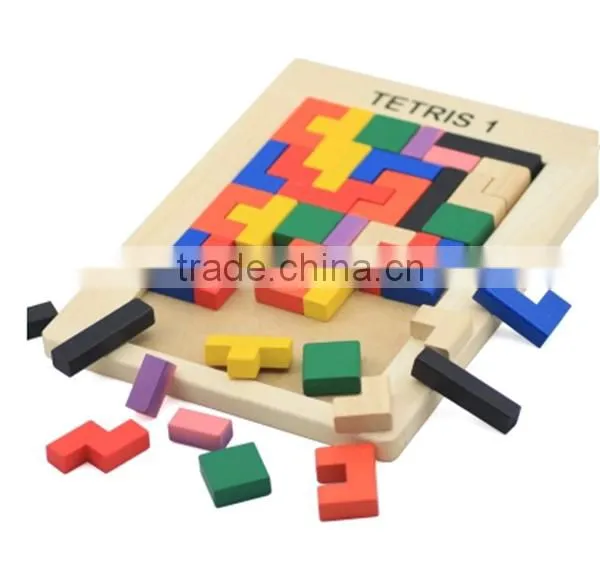 hot sale different clored wooden jigsaw puzzle tetris game