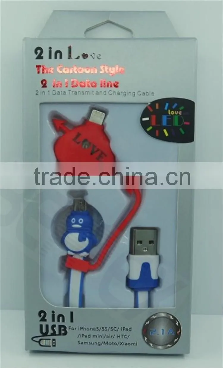 Wholeale Price 2 in 1 Micro USB Charger Cable and IOS USB Cable