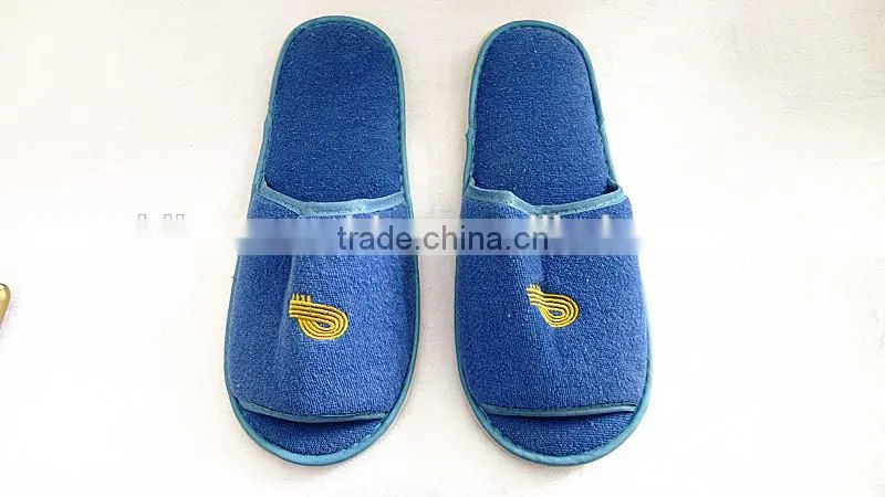 Disposable Hotel Slippers Machine Washable Blue Color Terry Towel Hotel Slippers