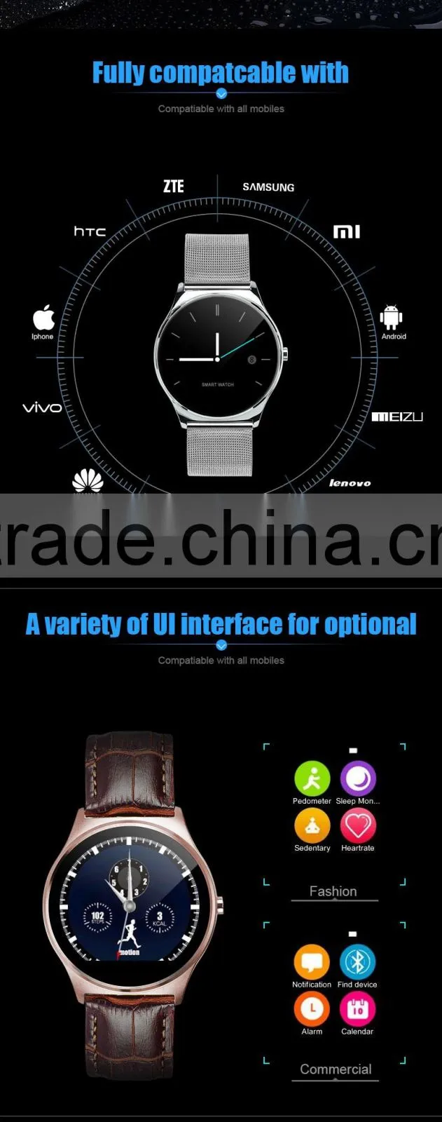Time US03 extreme slim bluetooth 3.0 long standby time heartrate test smart watch
